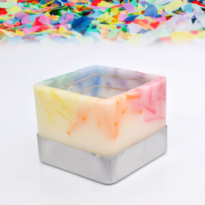 Rainbow Confetti Square Spiral Candle